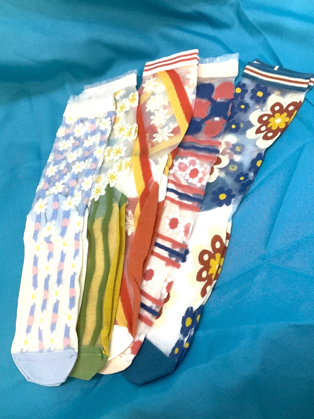 Floral & Stripe Sheer Socks - Pack of 5 NIP
